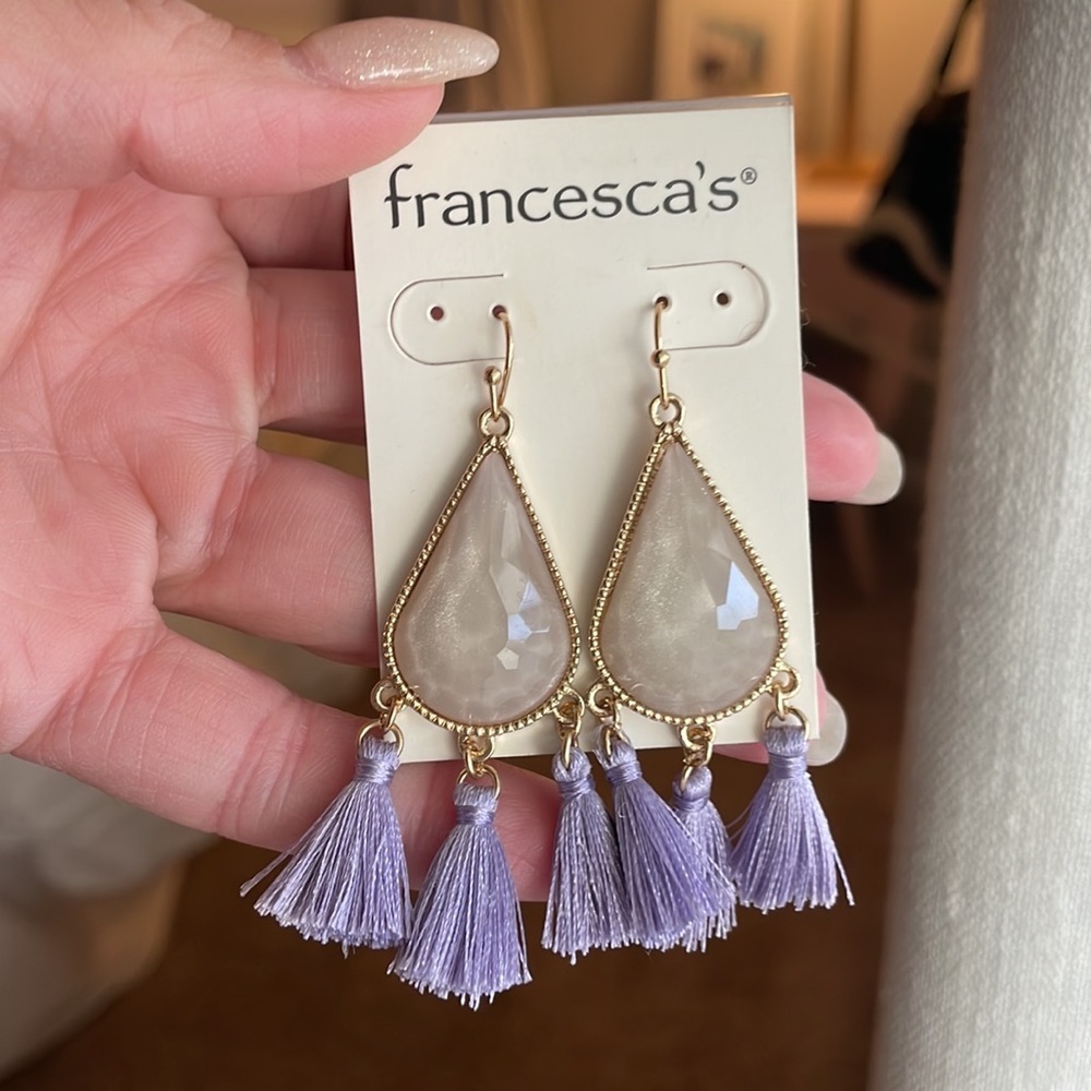 Francesca lavender drop earrings with Fringe - Picture 2 of 3